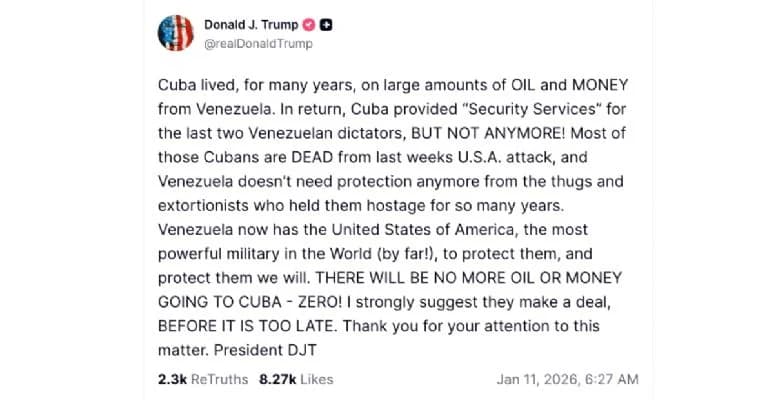 No más petróleo a Cuba advierte Trump