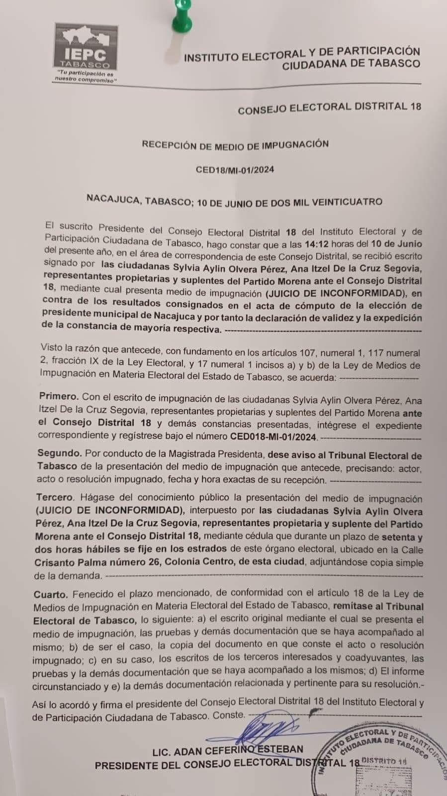 Morena impugna  Nacajuca