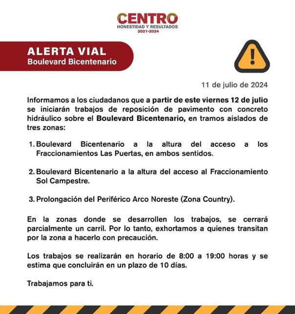 Cierre parcial de Boulevard Bicentenario 
