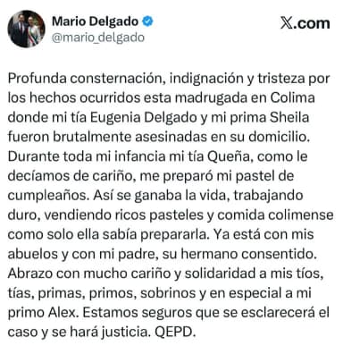 ImagenLamenta Mario Delgado homicidio de su familia