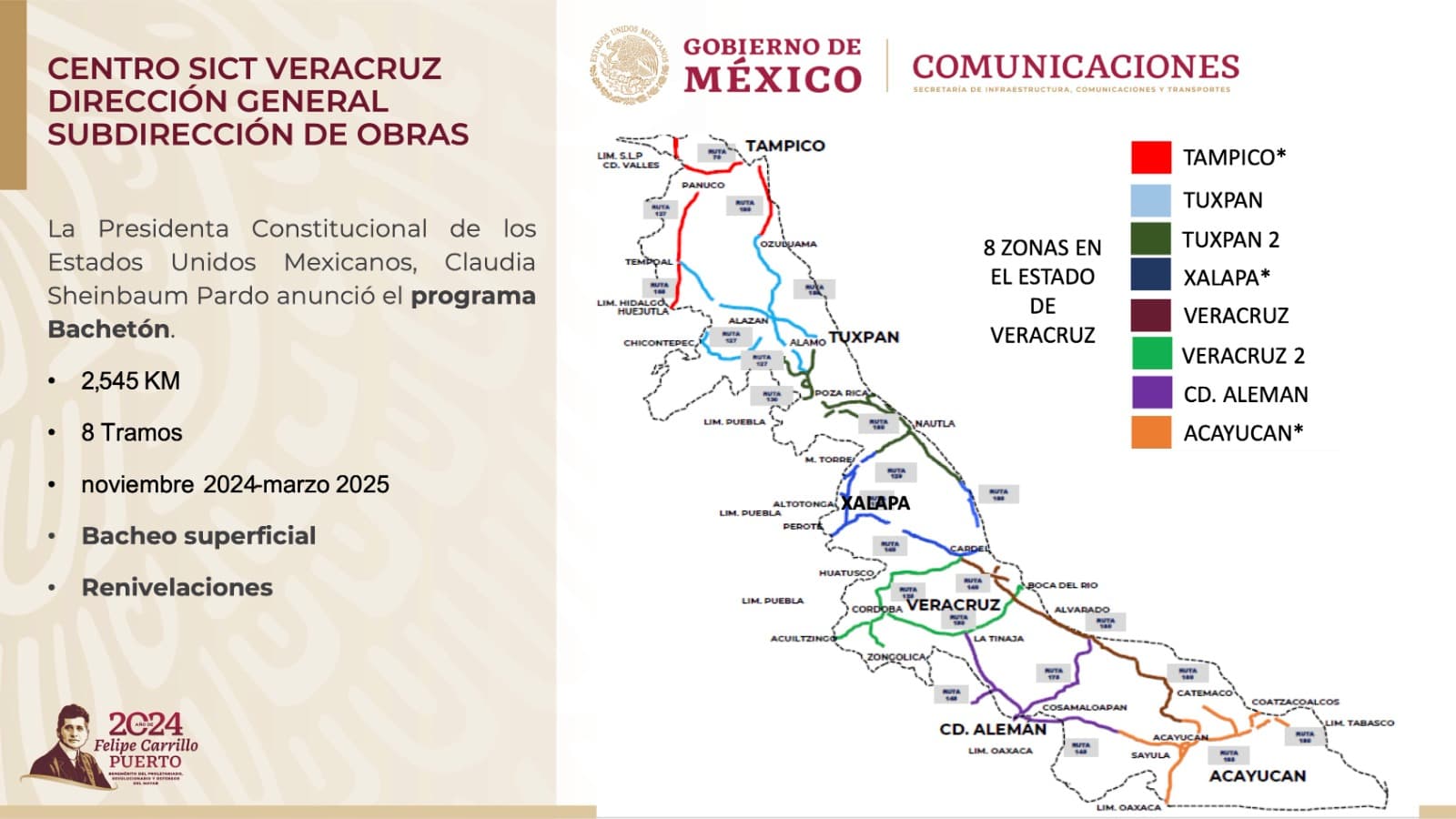 Atenderán 2 mil 545 km de caminos federales con el programa Bachetón 