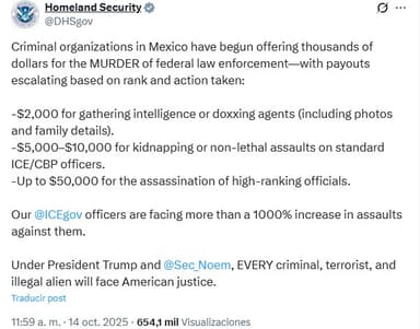 ImagenCárteles mexicanos ponen precio a agentes de inmigración de EU 