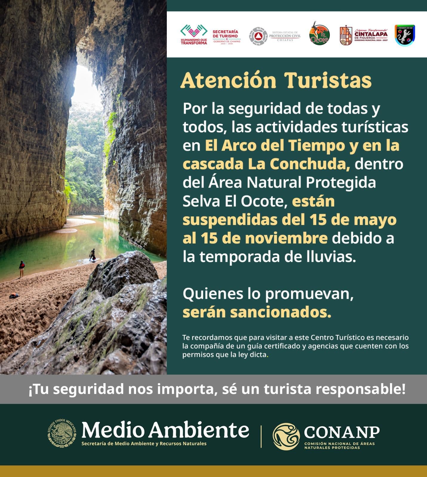 Chiapas cierra temporalmente atractivos turísticos 