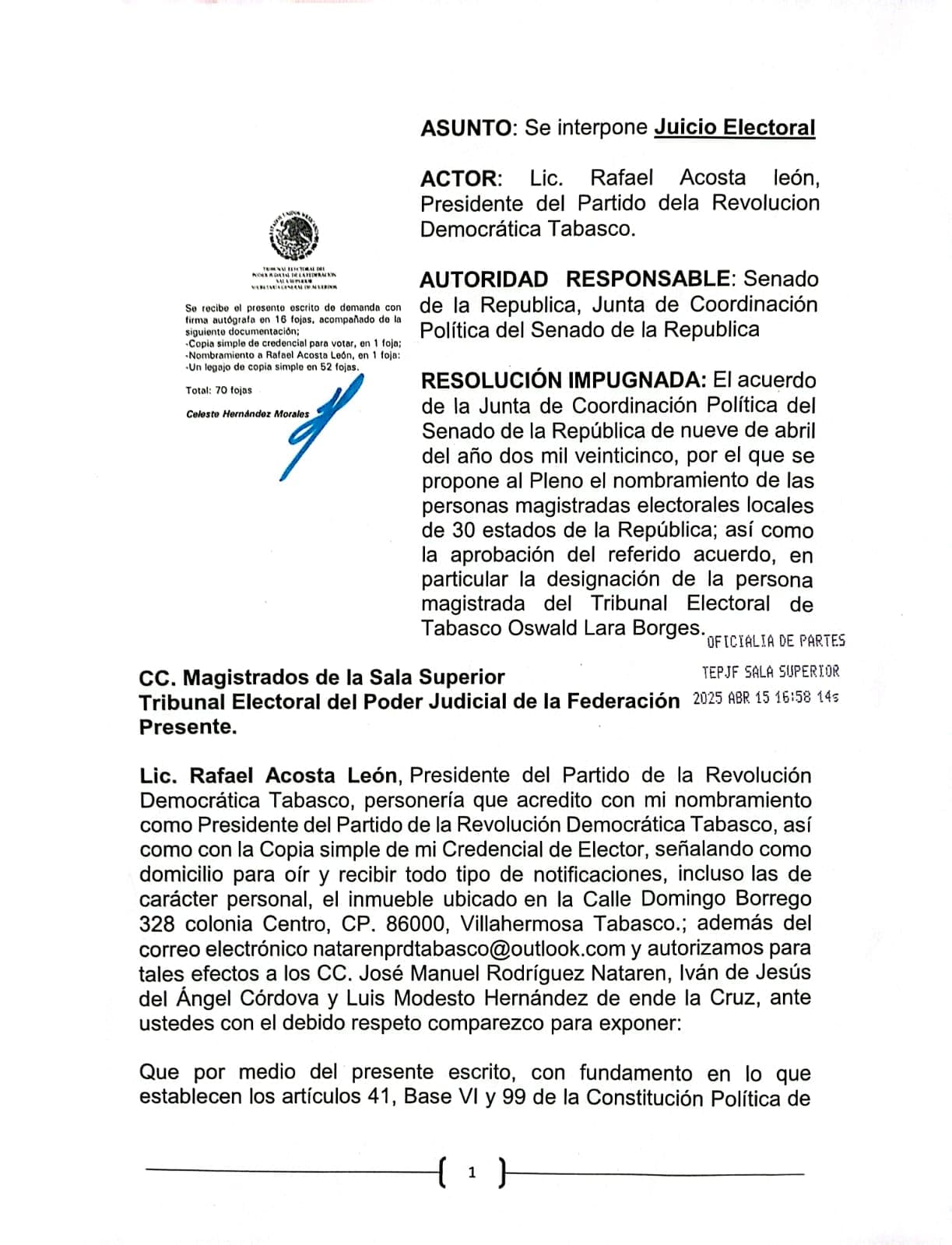 Quiere PRD fuera a Oswald Lara del TET