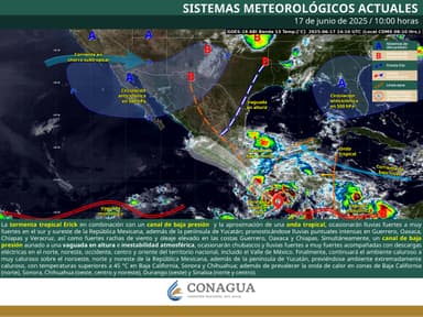 ImagenTormenta tropical “Erick” se desplaza hacia costa de Chiapas