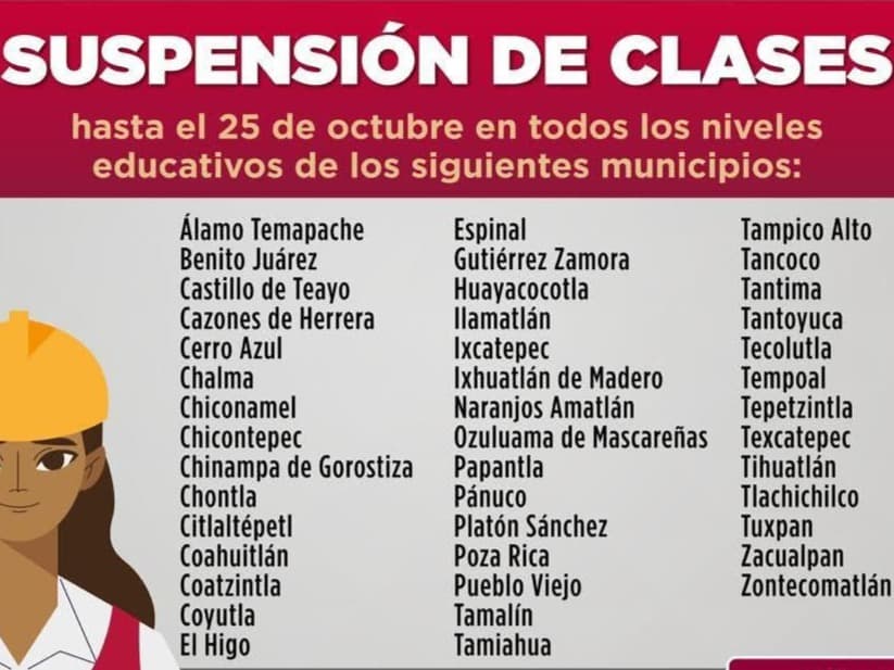 Mantienen suspensión de clases en todos los niveles en 43 municipios de Veracruz