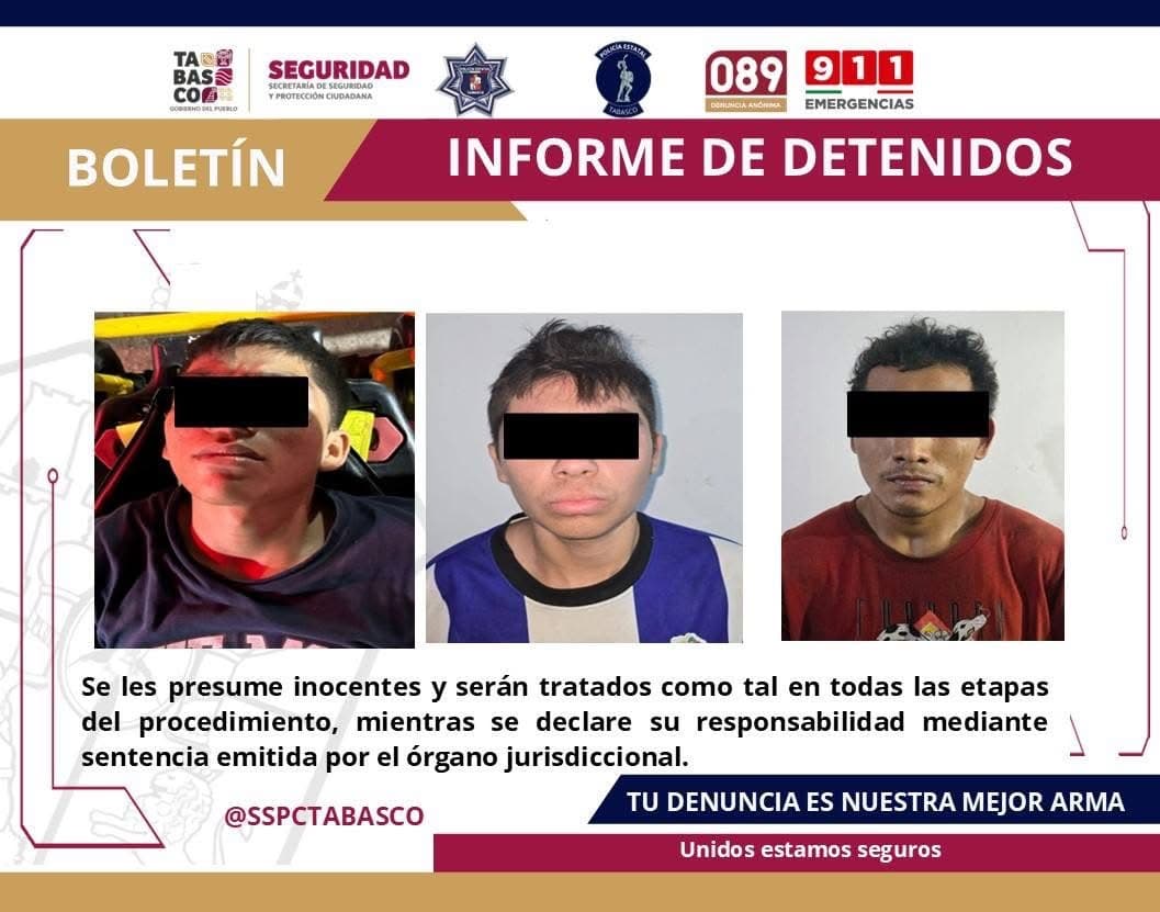 Detienen en Cunduacán a tres extorsionadores