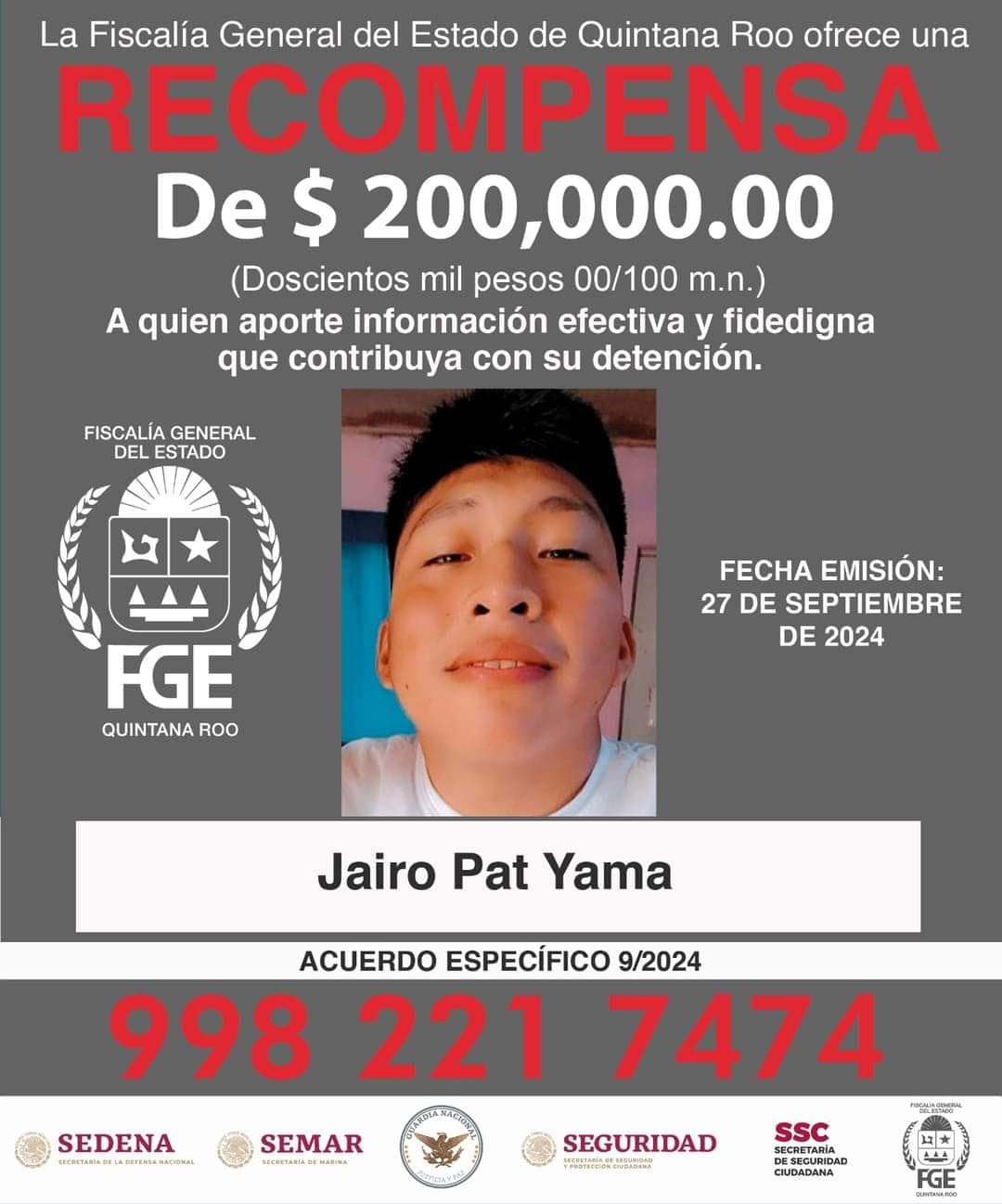 Ofrecen recompensa de 200 mil por presunto homicida