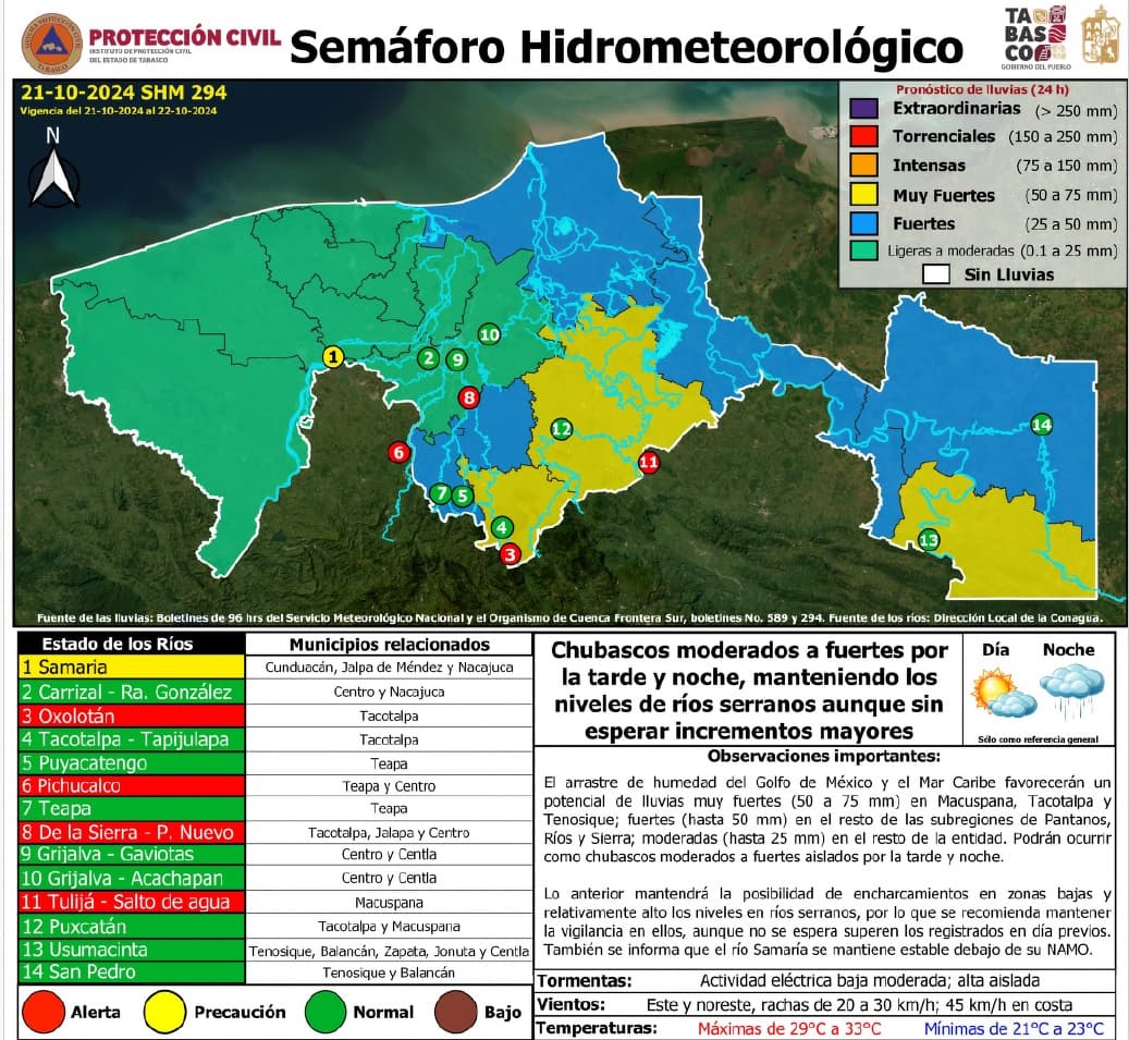 Habrán lluvias fuertes en Macuspana, Tacotalpa y Tenosique 