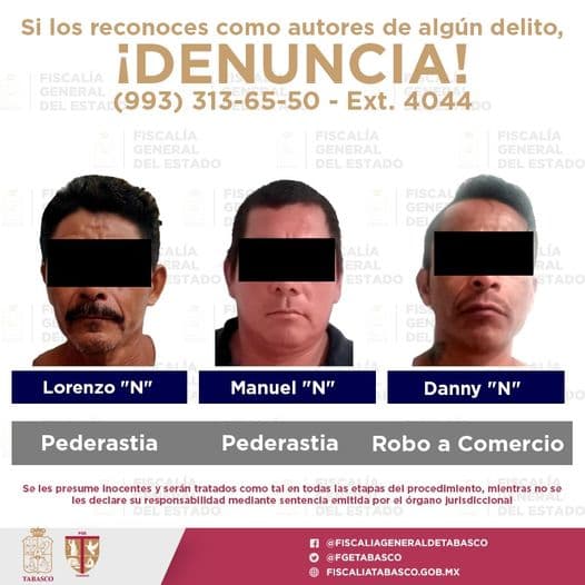 Detienen a presuntos responsables de robo, pederastia y violencia familiar