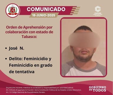 ImagenDetienen en Tabasco a uno de los feminicidas de Margarita Aracely en Campeche