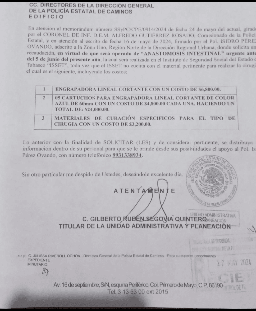 Por crisis en ISSET hacen cooperacha para cirugía de agente