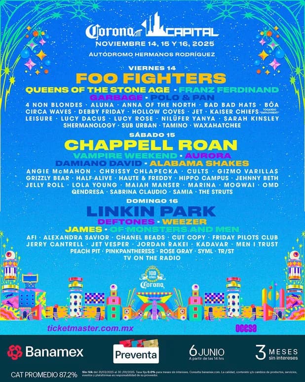 Festival Corona Capital anuncia cartel; destacan Linkin Park, Foo Fighters y Chappell Roan
