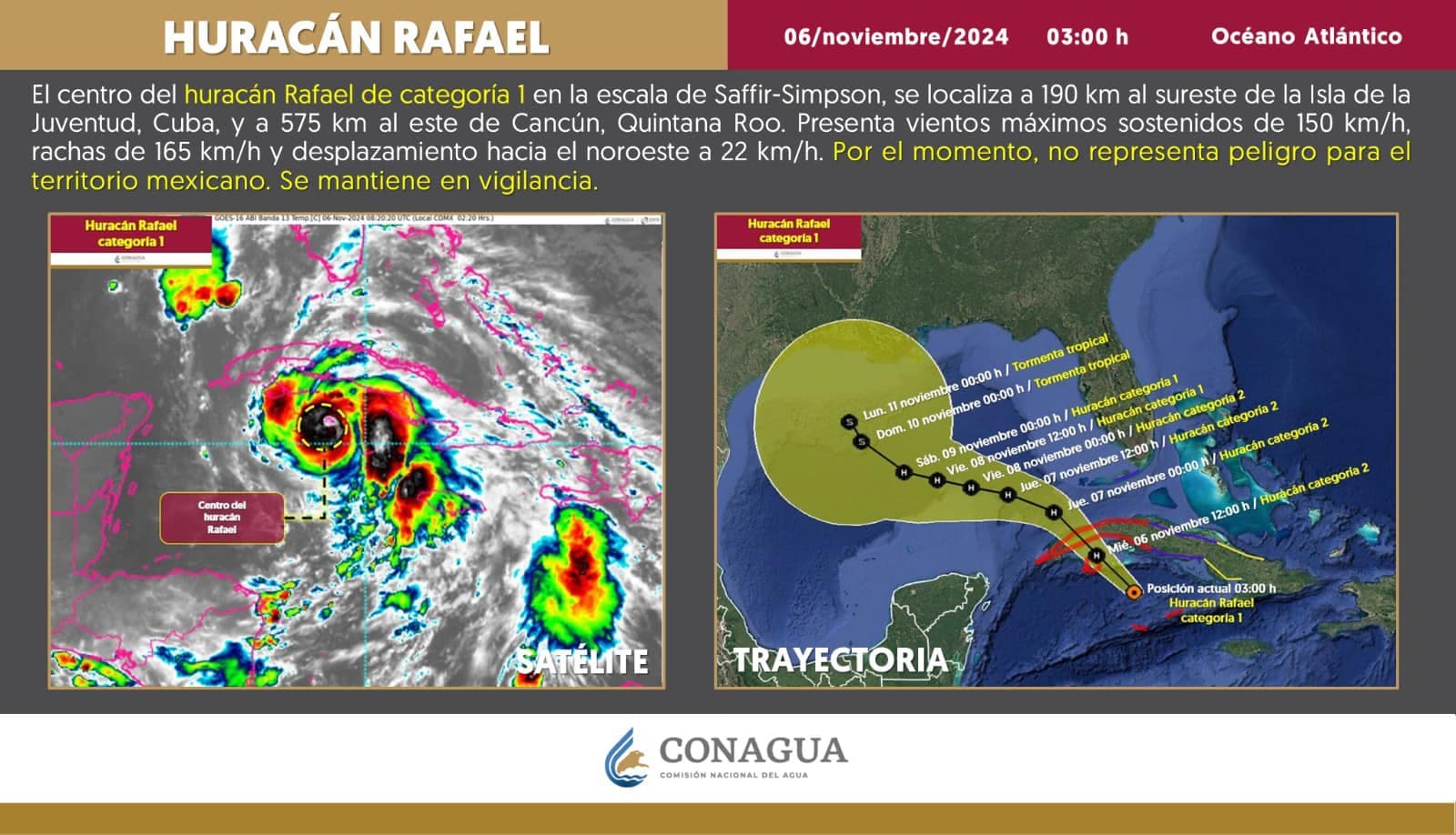 Tormenta Rafael se convierte en huracán categoría 1