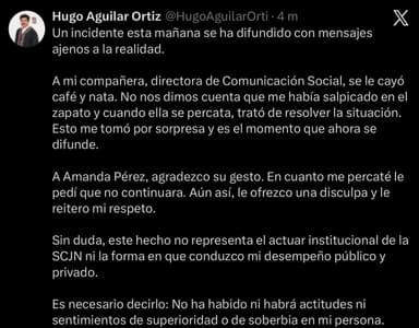 ImagenMe tiró el café en el zapato, pido disculpas: Ministro Aguilar 