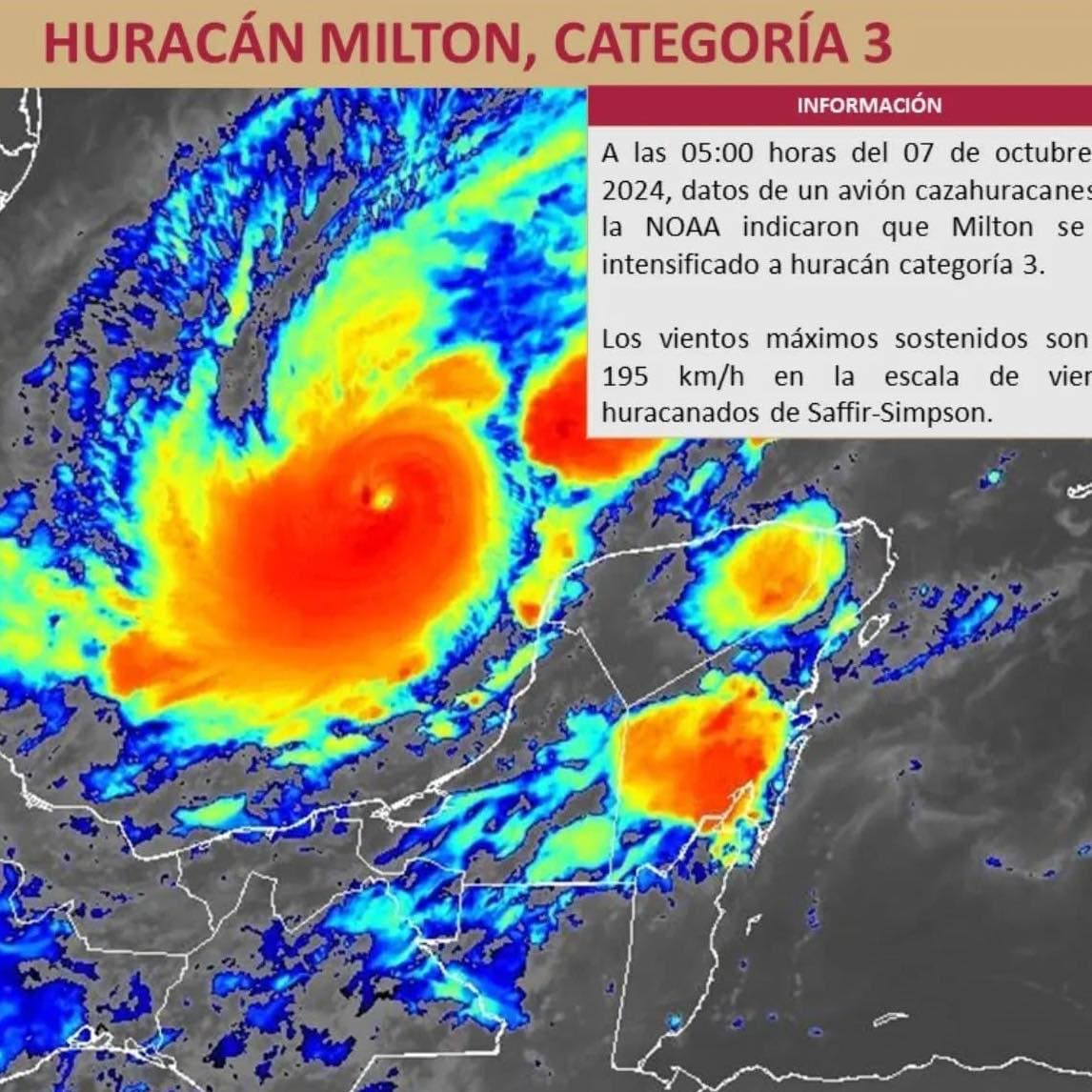 Huracán Milton pasa a categoría tres 