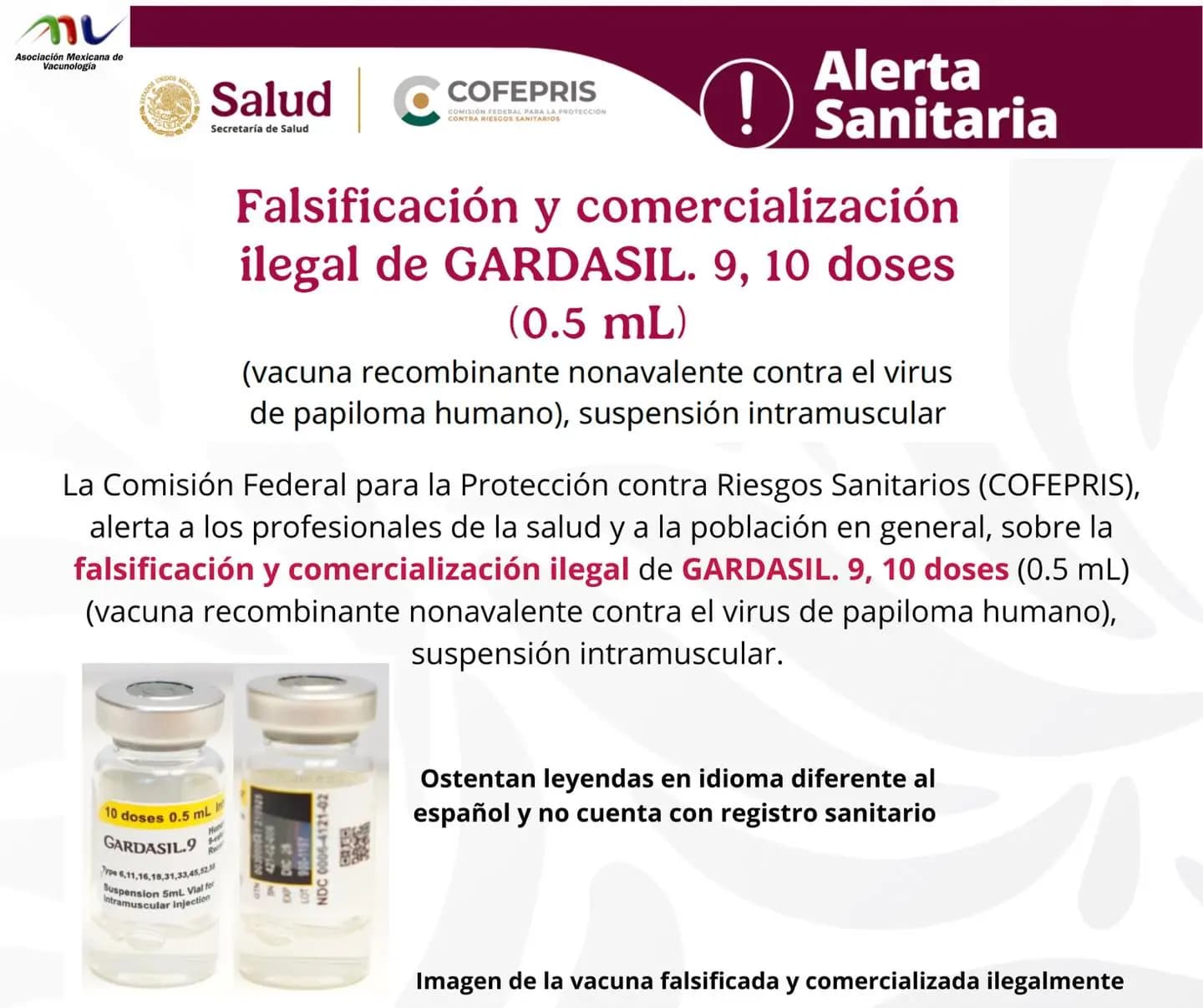 Alerta Cofepris por vacuna contra VPH falsificada 