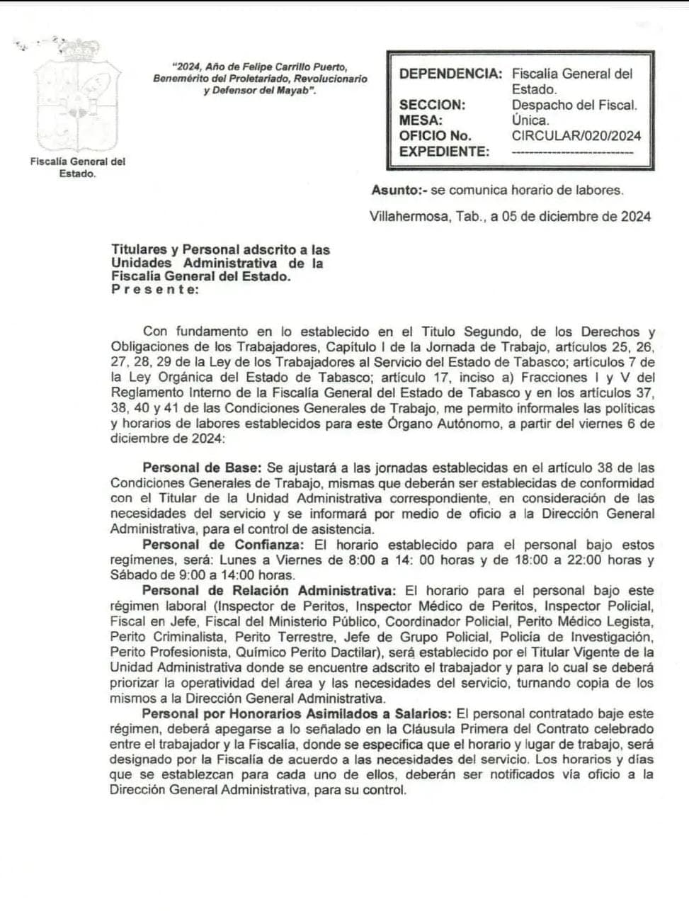 Impone FGE jornada laboral de 55 horas a personal de confianza