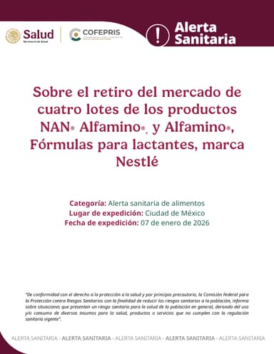 ImagenConfirman retiro de fórmulas lácteas contaminadas