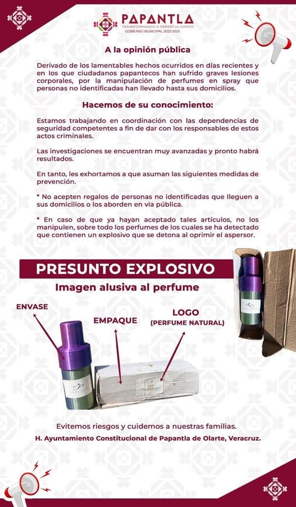 Alerta en Veracruz por perfumes explosivos