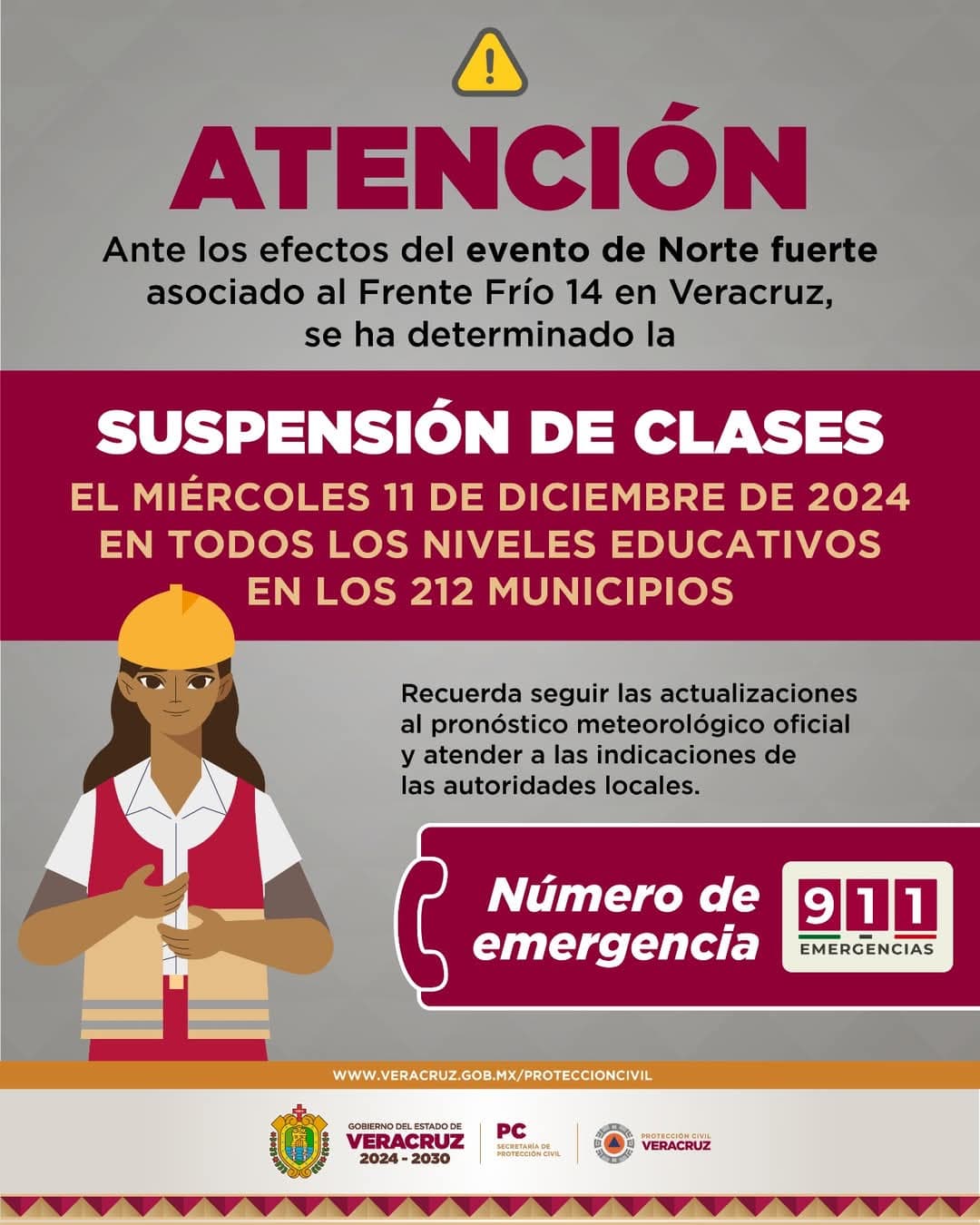 Suspenden clases en 212 municipios de Veracruz