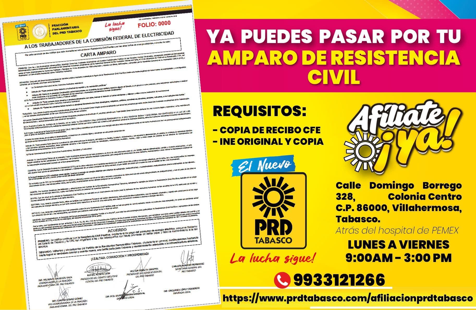 Promueve PRD amparos vs CFE y afiliaciones