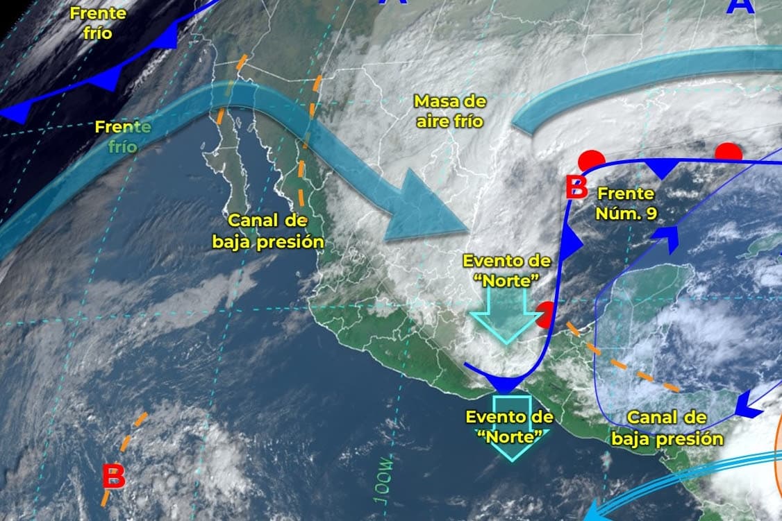 Masa de aire frío y frente frío 9 cubrirán México