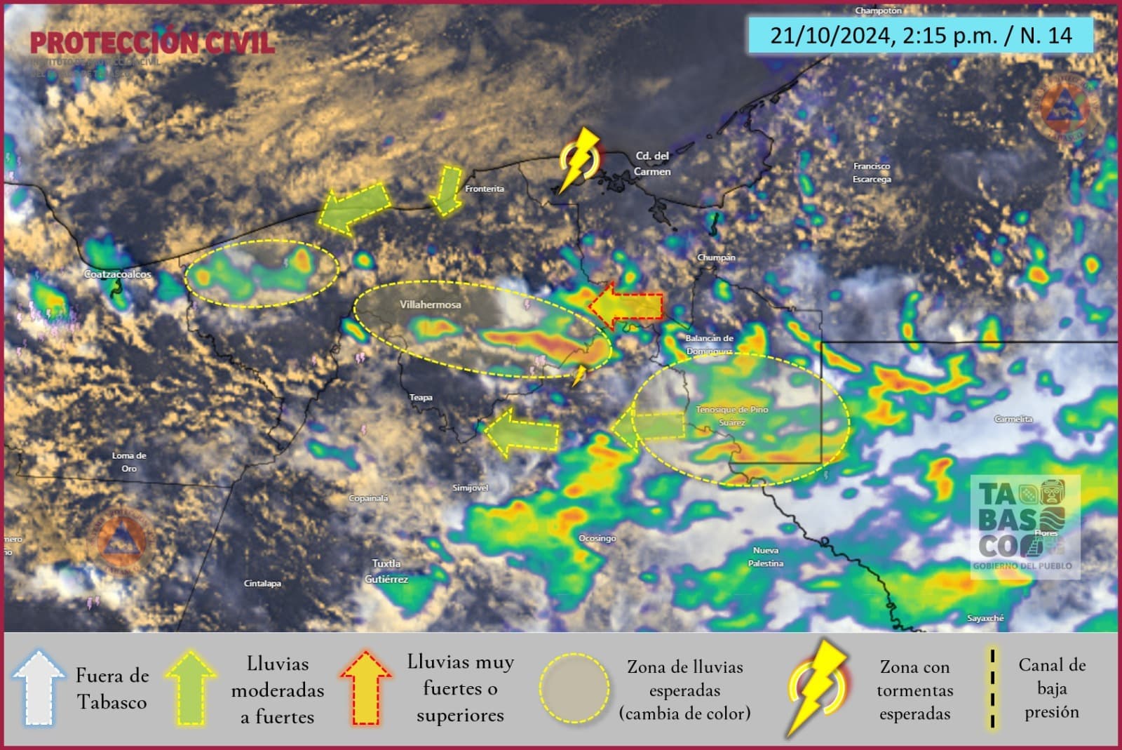 Lluvias vespertinas se sentirán en Villahermosa, Jalapa y Macuspana