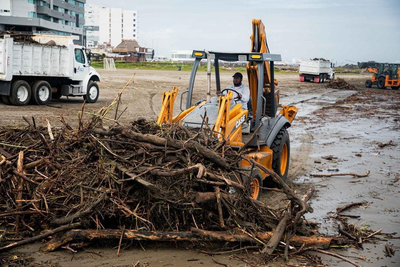 Arriban toneladas de palizada y sargazo a playas de Boca del Río