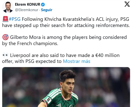 PSG va por la joya mexicana Gilberto Mora para suplir a Kvaratskhelia