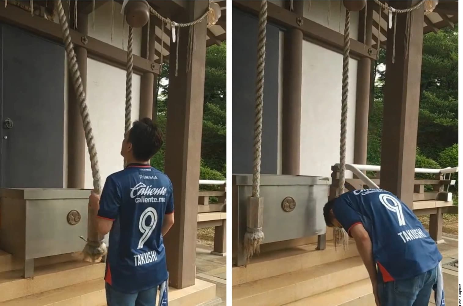 Aficionado japonés hace ritual por triunfo del Cruz Azul