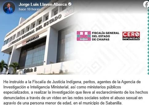 Investigan abuso de menor en Chiapas difundido en redes