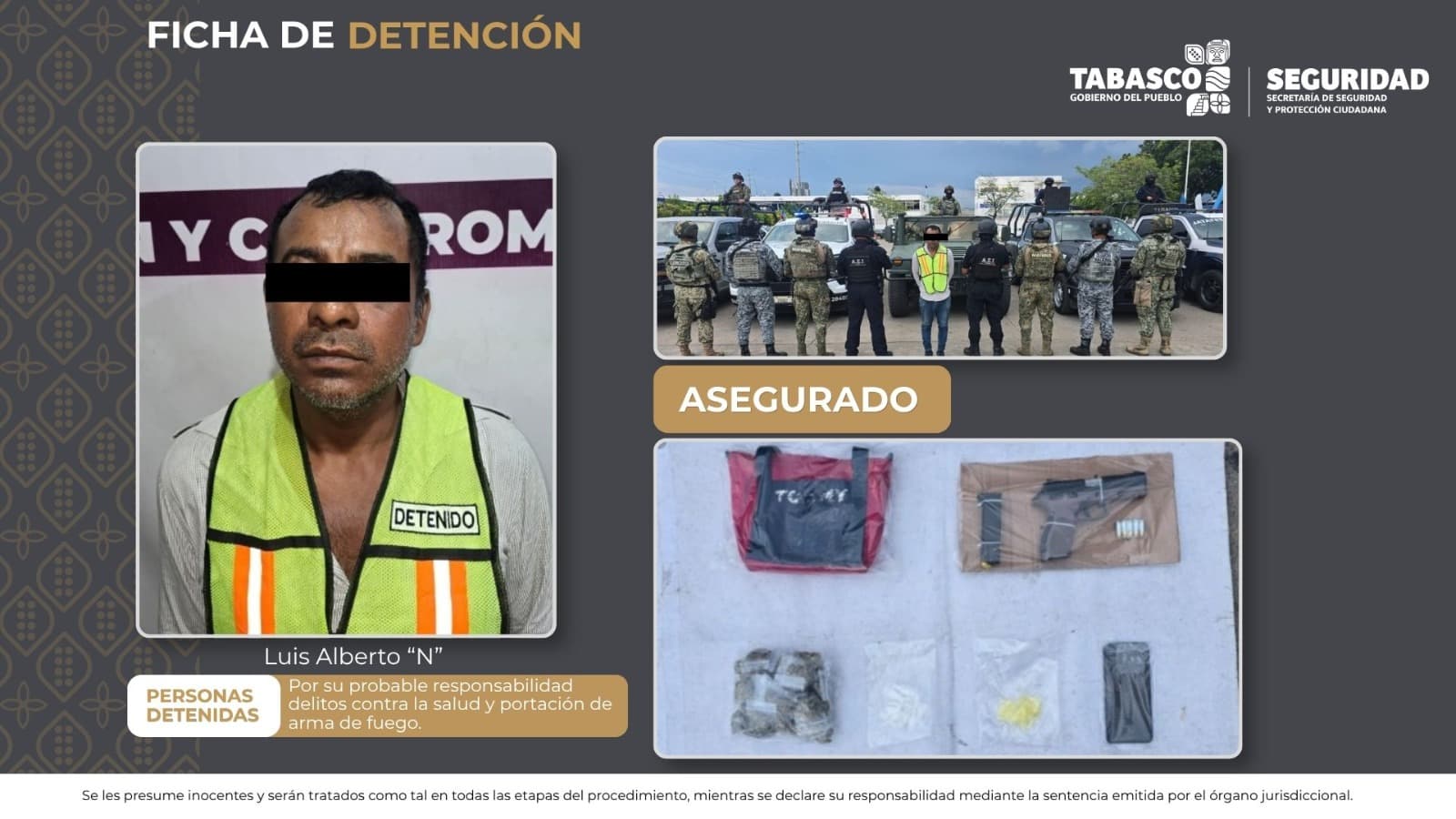 Detienen a sujeto armado y con drogas