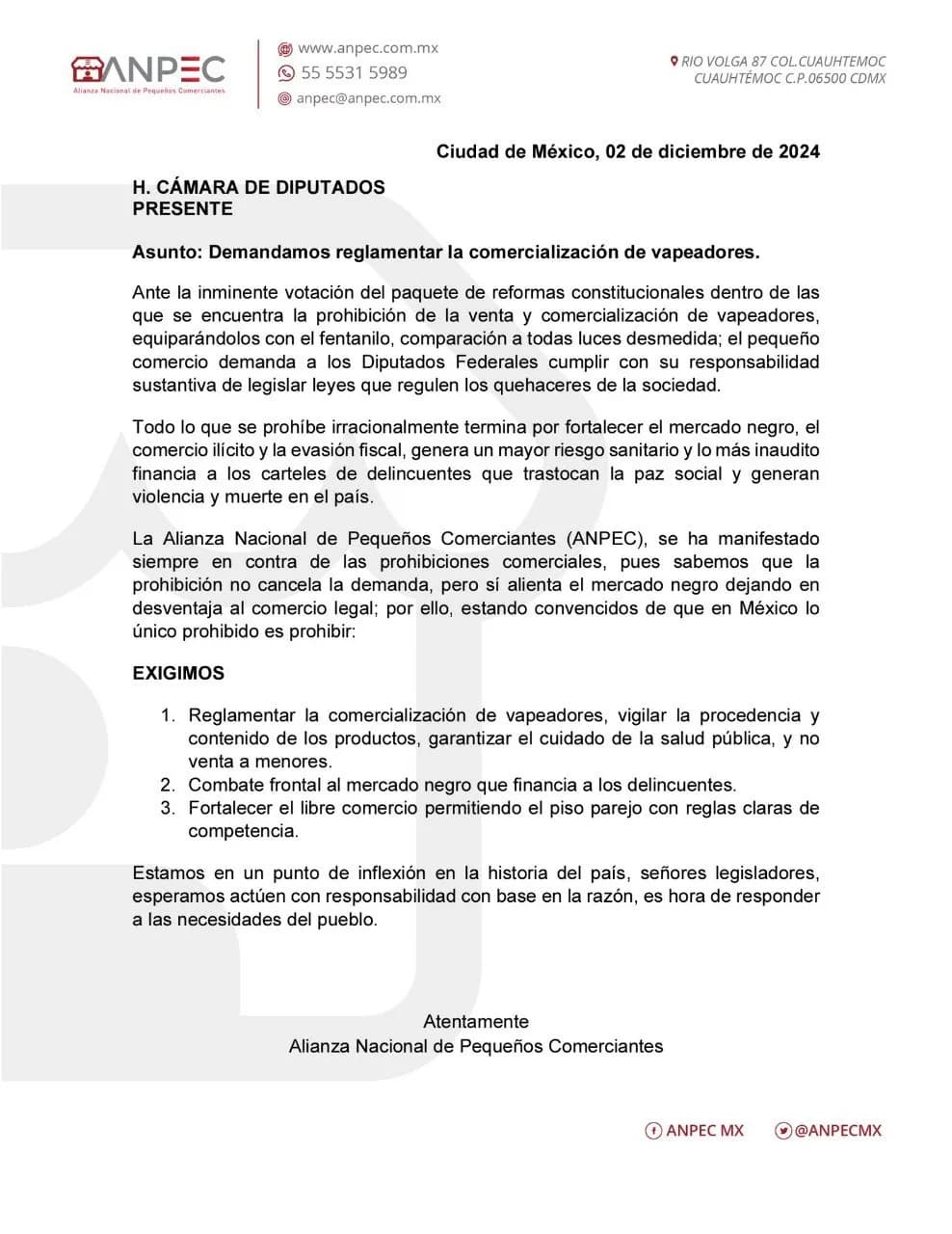 Arremete ANPEC contra prohibición de vapeadores