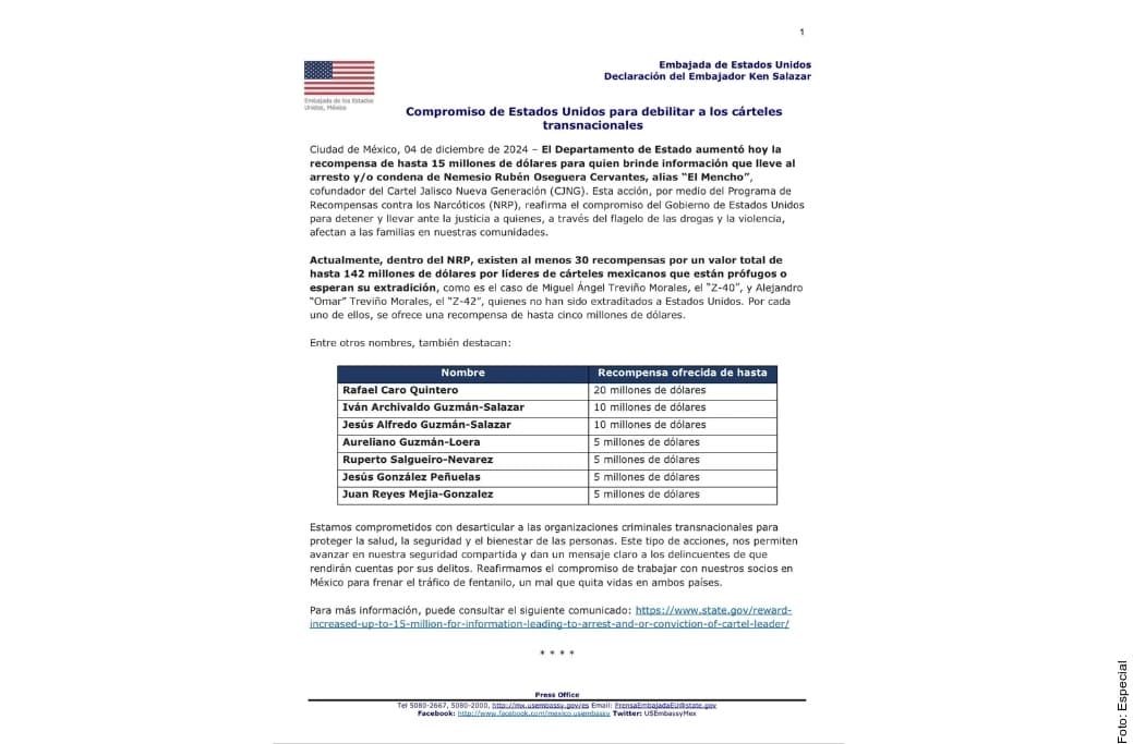 Ofrece EU 142 mdd por 30 narcos mexicanos